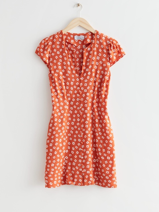 & Other Stories Dresses & Skirts - & Other Stories Orange Geometric Cap-Sleeve Mini Dress